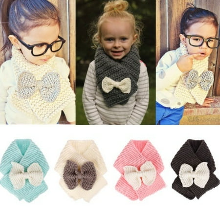 Orityle Winter Knit Bowknot Scarf Baby Girls Loop Scarves windproof neckerchief for Toddlers Kids